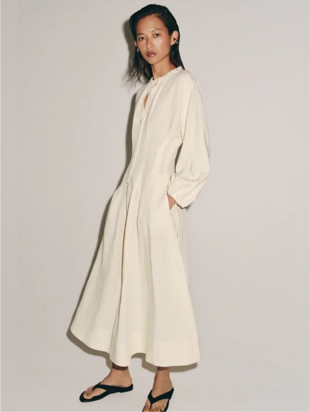 Zara Cream Maxi Dress with Tie Neck